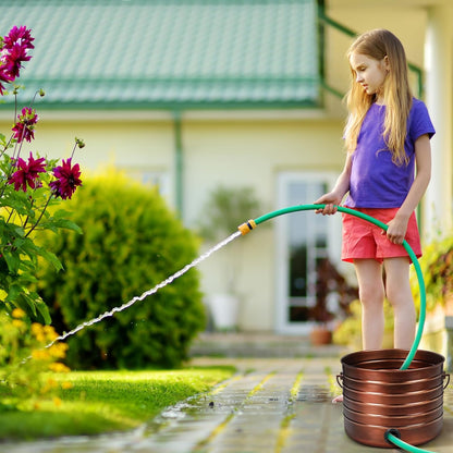 FillTouch Garden Hose Pot with Lid and Handle, Matte Black Ribbed Steel Garden Hose Holder Water Hose Storage Container for Outside Backyard Patio, Holds 100ft Hose
