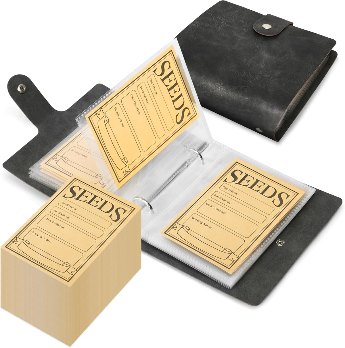 Seed Packet Organizer Binder, Garden Planner Packet with 25 Pack Clear Pocket Sleeves(Slot 3.9" x 5.5") 50Pcs Seed Storage Envelopes, Fit for Standard Seed Packets