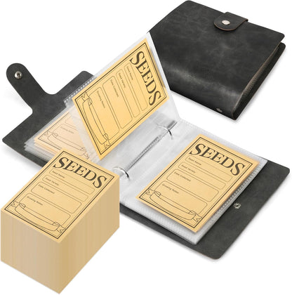 Seed Packet Organizer Binder, Garden Planner Packet with 25 Pack Clear Pocket Sleeves(Slot 3.9" x 5.5") 50Pcs Seed Storage Envelopes, Fit for Standard Seed Packets