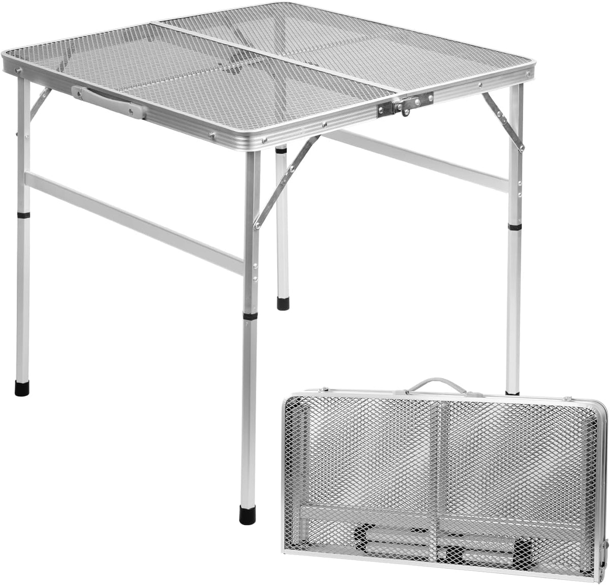 2Ft Small Folding Table with Carry Handle, Camping Table Adjustable Height 10.6–22 in, Black Metal Mesh, Portable & Compact for Outdoor/Indoor,Grill Table, 23.6×15.8 in, 4 lb, 66 lb Capacity