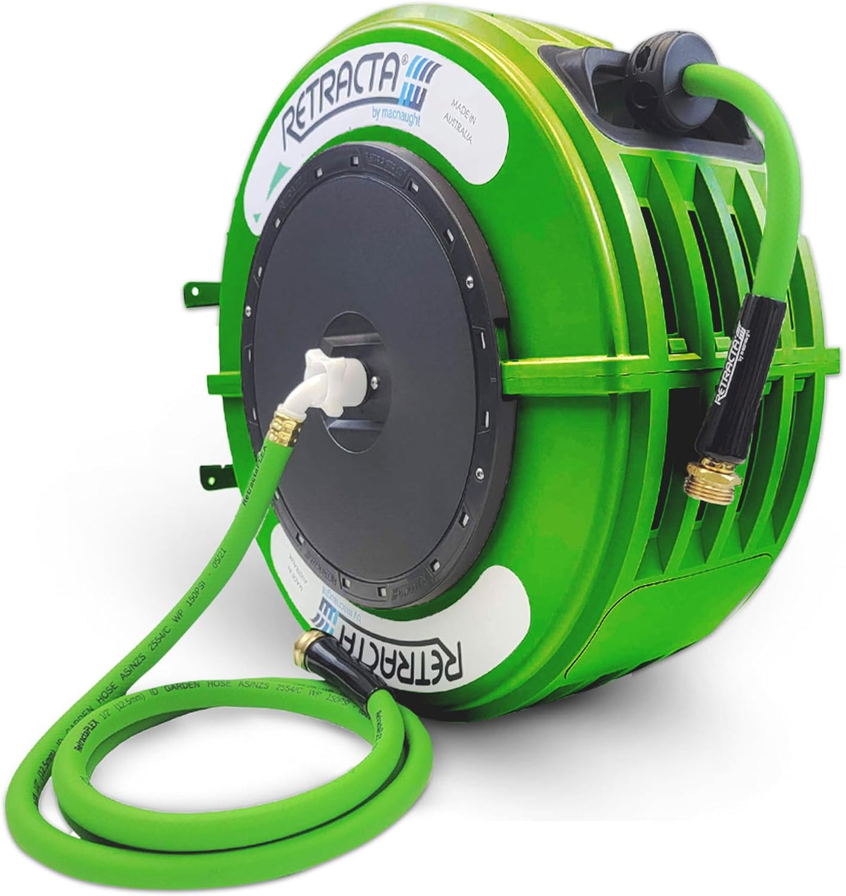 Macnaught Retractable Garden Hose Reel, 82 Ft Water Hose Reel Heavy Duty Retractable Hose with Metal 180° Swivel Rotation Bracket for Wall Mount - Gray