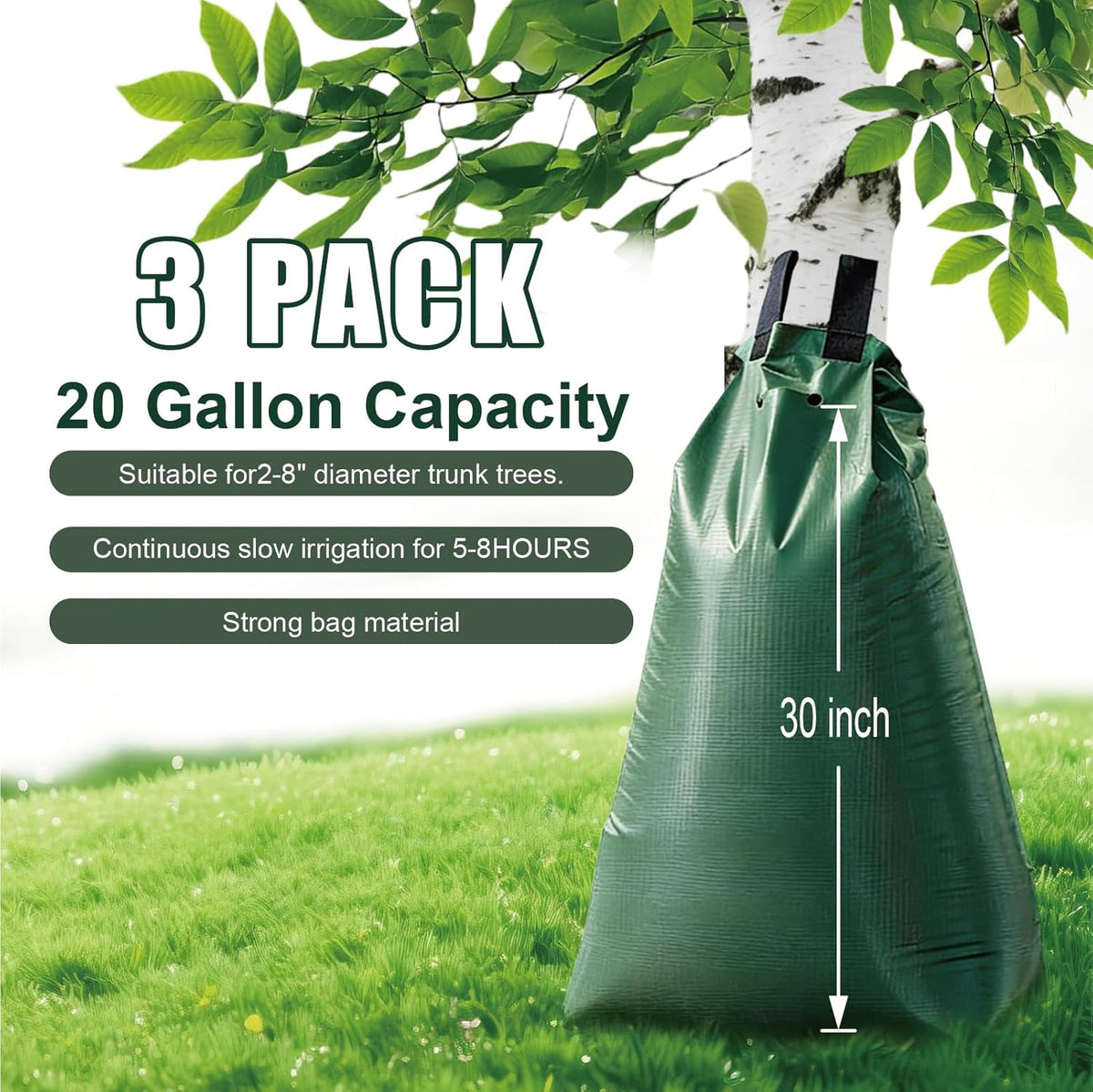 20 Gallon Tree Water Bags, Slow Release Watering Bag System - Gator Style Ring for New Trees,Treegator Bags for Drip Irrigation, Fruit Protection, Tree Storage (3 Pack)