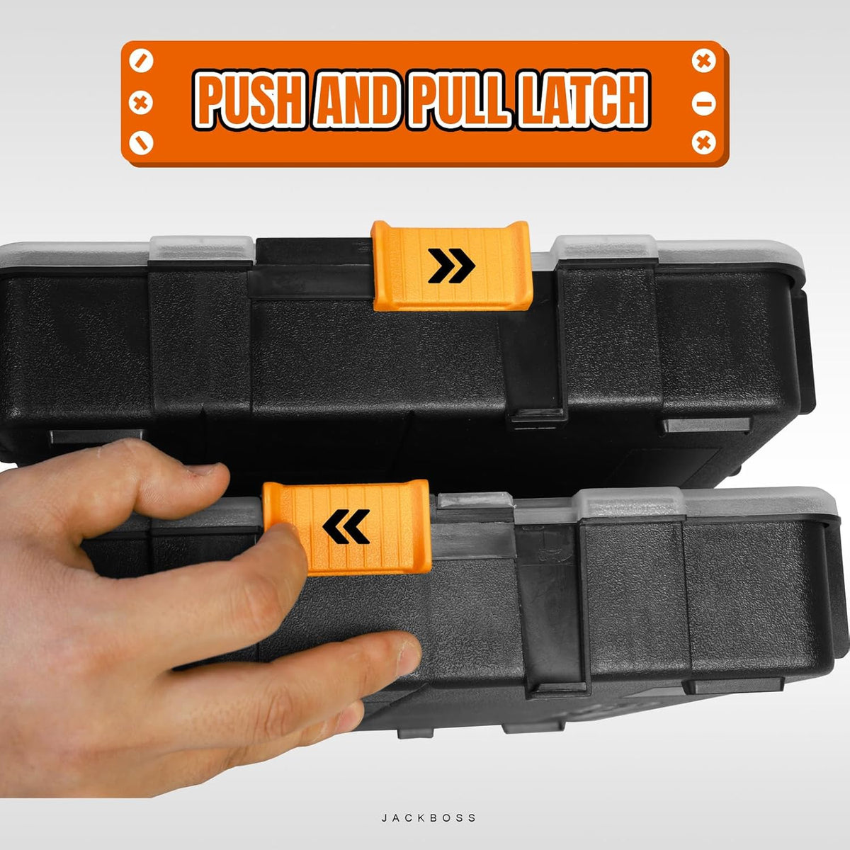 Jack Boss Tool Box with Transparent Lid, Double Side 34-Compartments Organizer Box with Removable Dividers for Hardware, Screws, Bolts, Nails, Beads, Jewelry and Fishing Accessories, Orange, 2 Pack