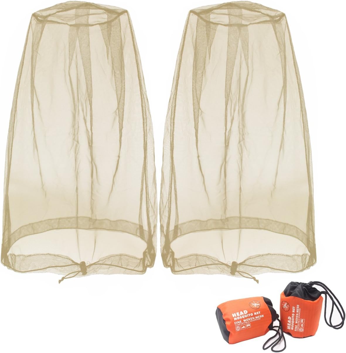 Benvo Mosquito Head Net Mesh, Face Neck Fly Netting Hood from Bugs Gnats Noseeums Screen Net for Any Outdoor Lover- with Carry Bags Fits Most Sizes of Hats Caps (2pcs, Black, Updated Big Net)