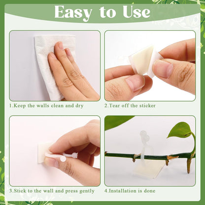 100 Pcs Plant Climbing Wall Fixture Clips, White Plant Fixer with Self-Adhesive Hook, Fixing Clip Vines Holder for Indoor Outdoor Plants Support Cable Wire (Medium)
