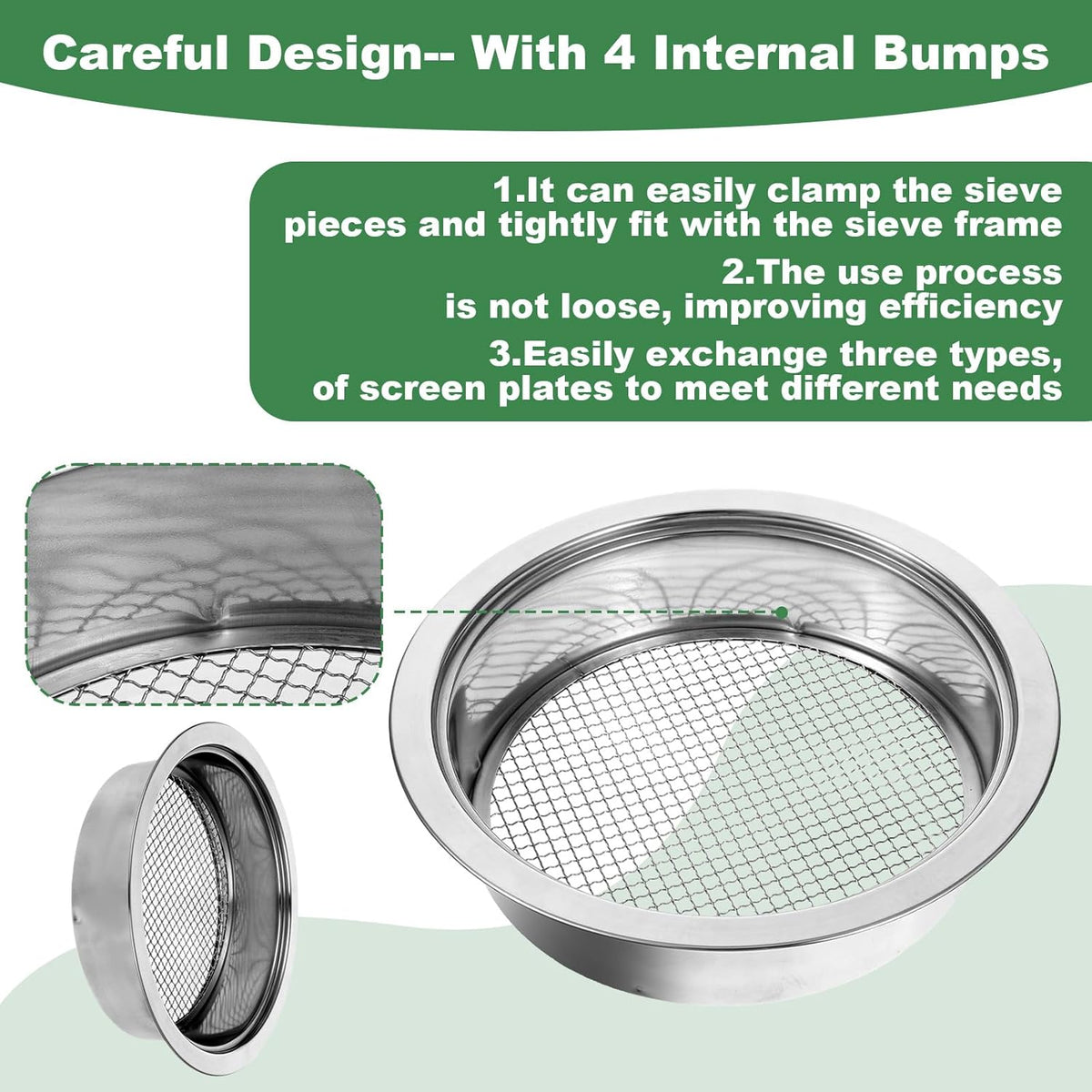 Soil Sieve Set Garden Soils Sifter Stainless Steel Mesh Sifters Compost Sifter with 1,3,6,9,12mm Sieve Mesh and Bonsai Soil Scoop