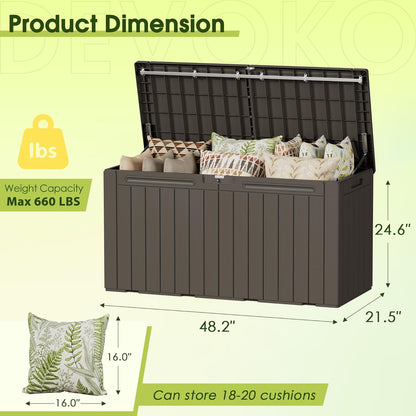 Devoko 100 Gallon Waterproof Large Resin Deck Box Indoor Outdoor Lockable Storage Container for Patio Furniture Cushions Garden Tools (100 Gallon, Black)