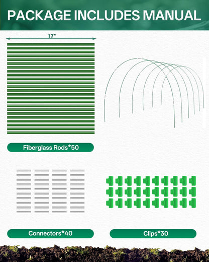 Breeze Touch 25PCS Garden Hoops for Raised Beds, PVC-Coated Greenhouse Hoops for Row Cover & Frost Protection, Rust-Free Garden Tunnel Hoops Kit with Clips, Plant Support for 3.5ft - 4ft Wide Beds