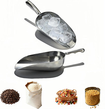 2-Pack Heavy Duty Ice Scoop, 12oz Commercial Grade Cast Aluminum Kitchen Scoop with Ergonomic S-Handle, Rust-Proof Scooper for Ice, Candy, Popcorn, Coffee Beans, Flour, Pet Food & Dry Goods