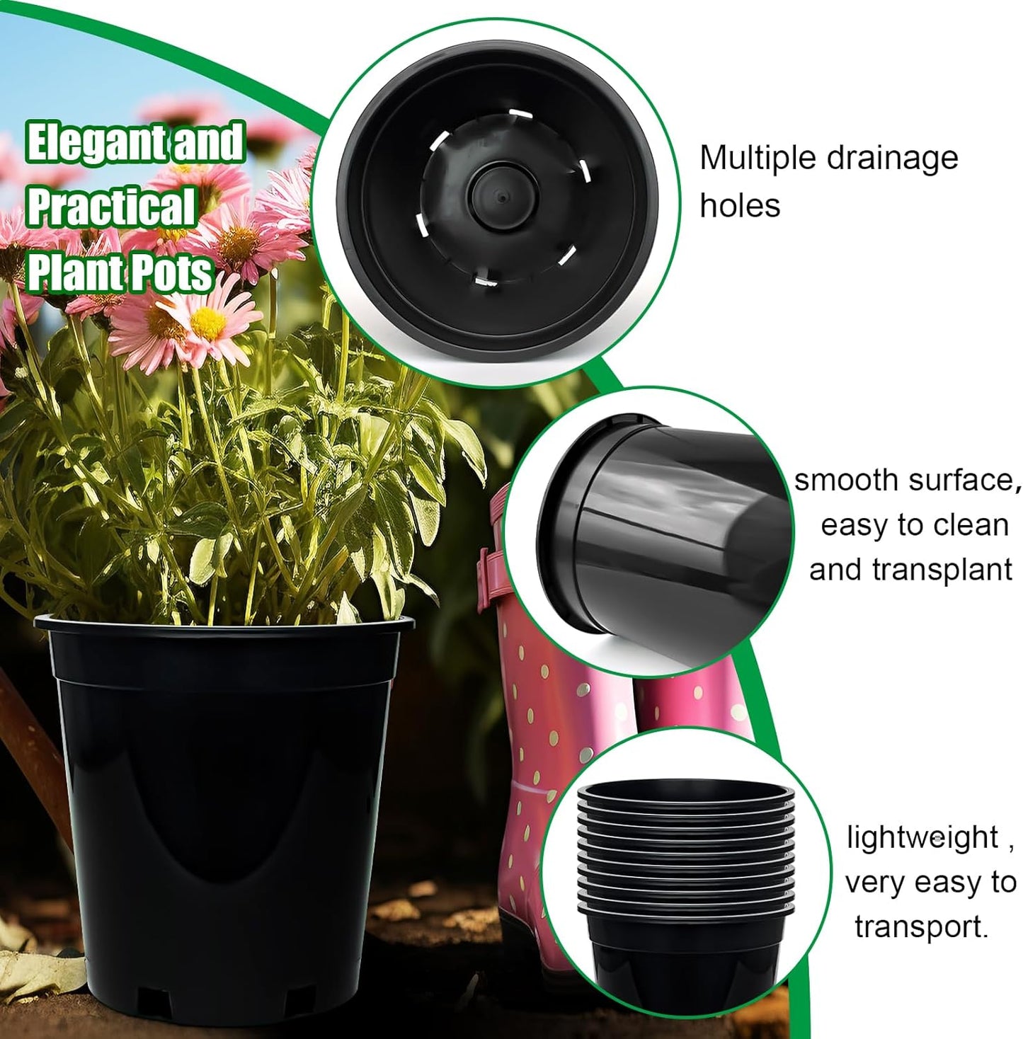 5 Gallon Nursery Pots (10-Pack) + 50ft Garden Hose with Spray Nozzle + 3-in-1 Soil Tester for Moisture/Light/pH | All-in-One Gardening Kit for Indoor/Outdoor Plants, Gardening Gifts for Women