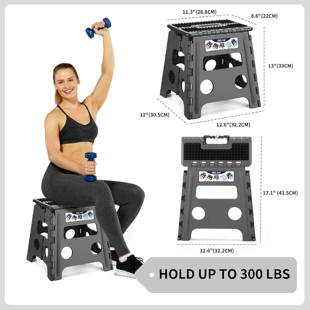 Folding Step Stool 13 Inch,300 Lbs Step Stool for Adults Black