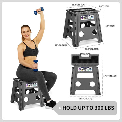Folding Step Stool 13 Inch,300 Lbs Step Stool for Adults Black