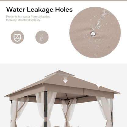 10x20 Gazebo Canopy with 100FT String Lights, Metal Heavy Duty Patio Canopy Tent with Double Roofs, Mosquito Nettings and Privacy Screens for Backyard, Garden, Lawn, Gray
