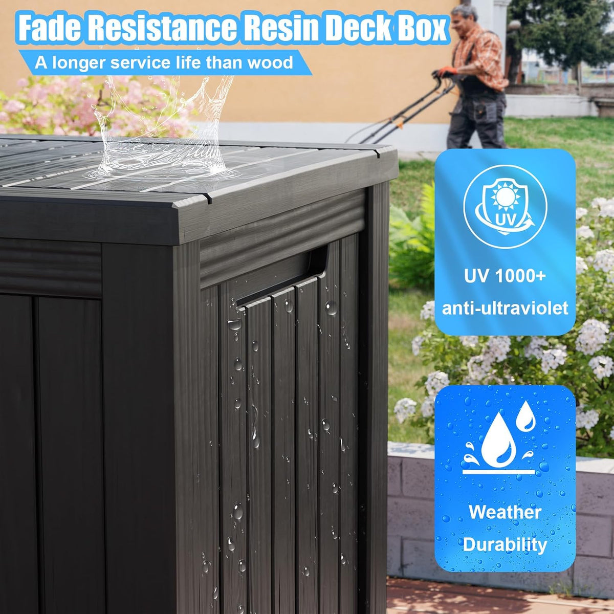 30 Gallon Outdoor Deck Box, Lockable Waterproof Outdoor Storage Boxes For Garden Tools,Indoor Cushions,Accessories Outside Storage Resin Weatherproof Container(Black)