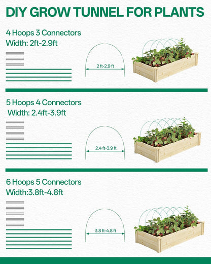 Breeze Touch 25PCS Garden Hoops for Raised Beds, PVC-Coated Greenhouse Hoops for Row Cover & Frost Protection, Rust-Free Garden Tunnel Hoops Kit with Clips, Plant Support for 3.5ft - 4ft Wide Beds