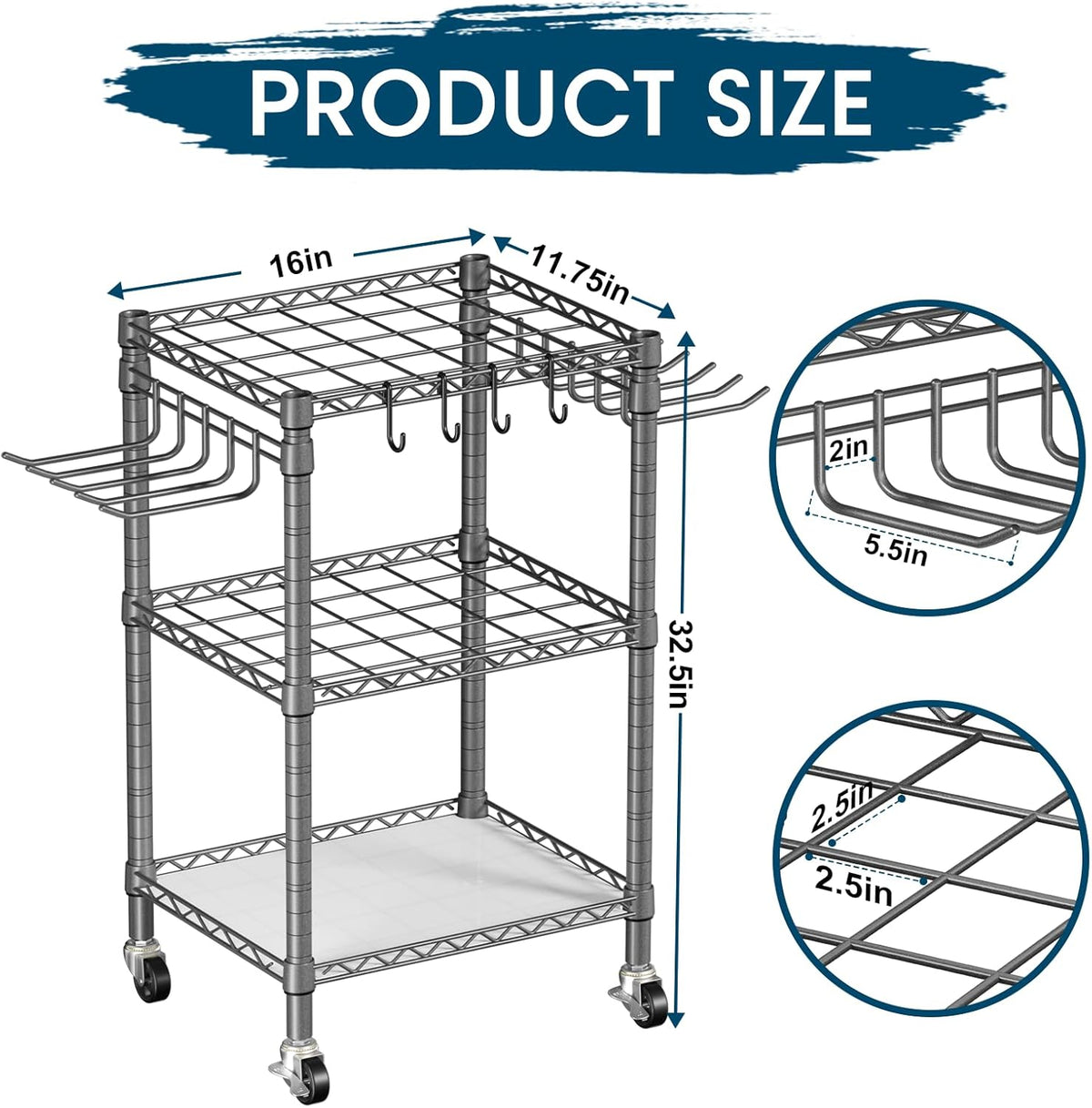 T1 Garden Tool Organizer（With Lockable Wheels）Heavy Duty Garage Tool Storage for Yard，Shed，Outdoor and Lawn，Freestanding Tool Organizers and Storage UP to 50 Tools，Black with Anti-Tip Device