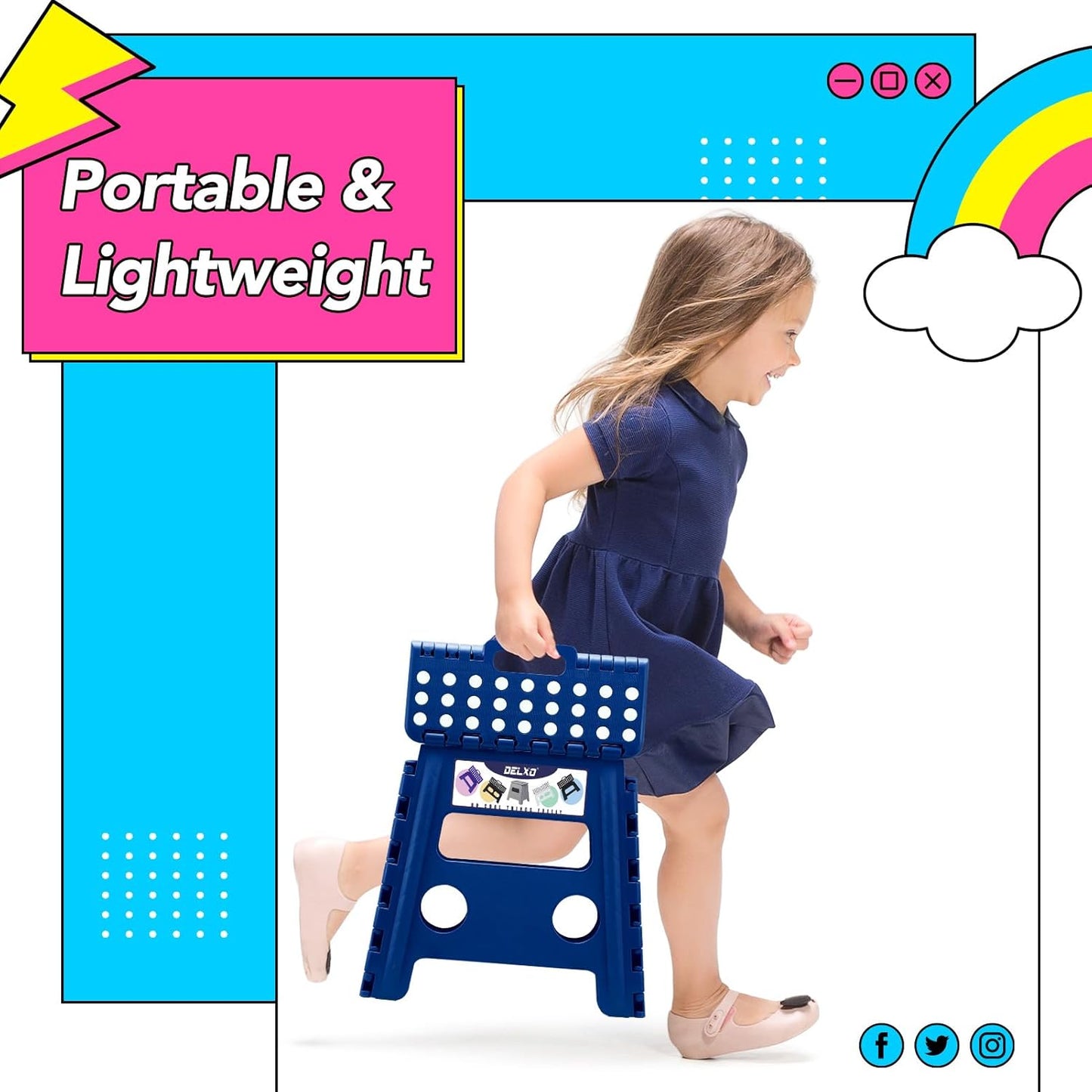 Folding Step Stool 13 Inch,300 Lbs Step Stool for Adults Black