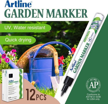 Artline Garden Markers, 0.8 mm Writing Width, Black, 12 Pack (EK-780)