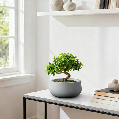 Kante 15.7" Dia Round Concrete Planter, Outdoor Indoor Garden Plant Pots with Drainage Hole and Rubber Plug, Modern Curvaceous Design, Slate Gray