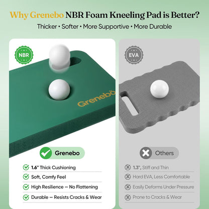 Grenebo 2-Pack 1.6" Extra Thick NBR Foam Garden Kneeling Pads, Ultra Soft Cushion Kneeling Pads for Gardening, Gardening Kneeling Pad for Baby Bathing, Work, Exercise, 17.3×11×1.6 in, Green