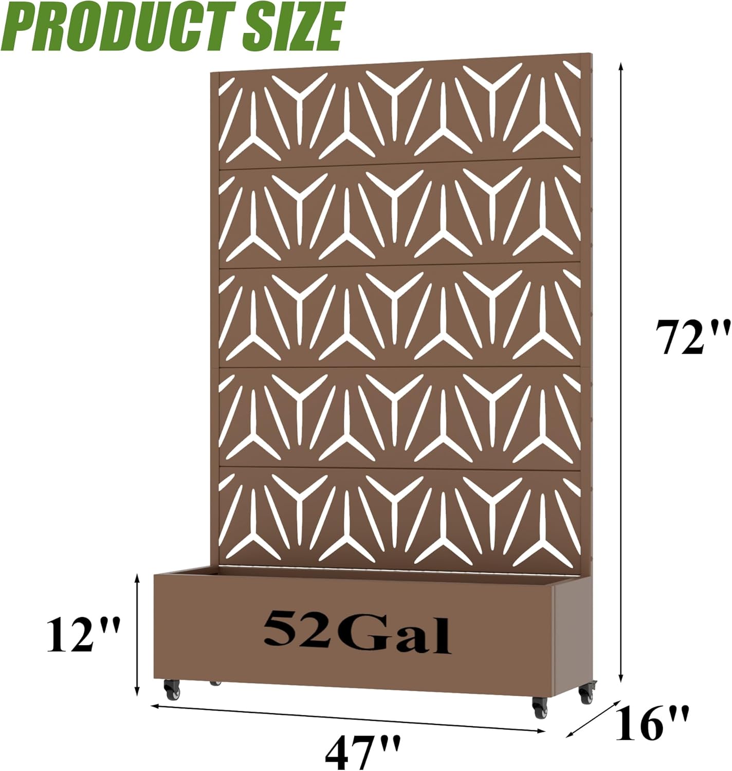 Casaphoria Metal Raised Garden Bed with Trellis and Wheels, 72"x47"x16" Planter Box for Climbing Plants, Vegetables & Vines, Features Drainage Holes and Privacy Screen (Black-Louver) - Colors B