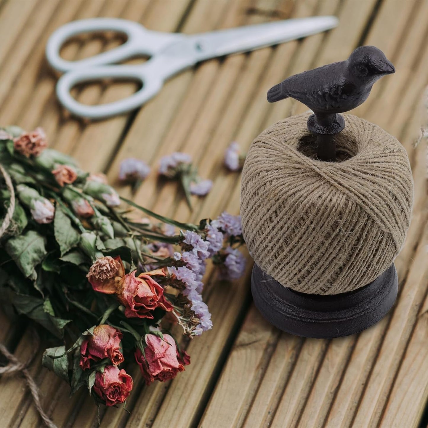 6.69" Natural Twine String & Rope Rack,Traditional Hand-Craft Casting Jute Twine Spool,Shape: Bird