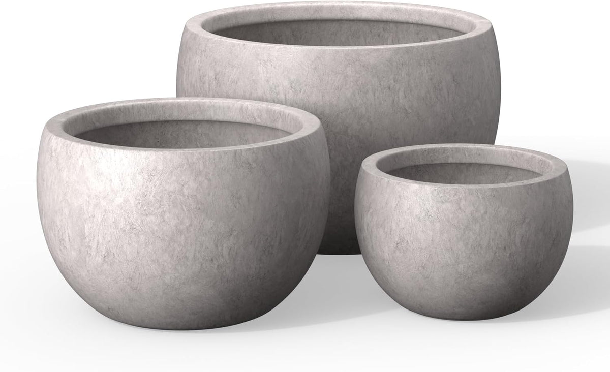 Large Round Bowl Vintage BRN Concrete Planter 19.9" Dia, Outdoor