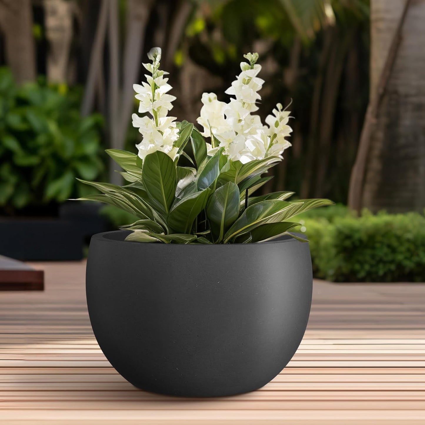 Large Round Bowl Vintage BRN Concrete Planter 19.9" Dia, Outdoor