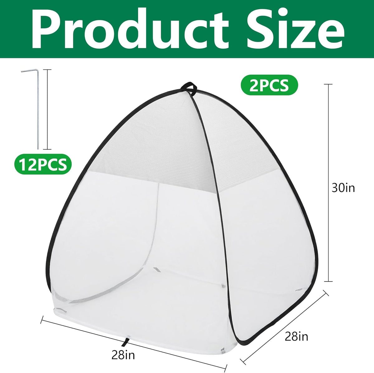 2 Pcs Pop Up Garden Netting Bug and Shade Covers, 22" x 22" x 22" Plant Sun Shade Top Bird Netting Tents, Insect Barrier Sun Protection Plant Cover Tent for Outdoor Plants Vegetables Fruits (Black)