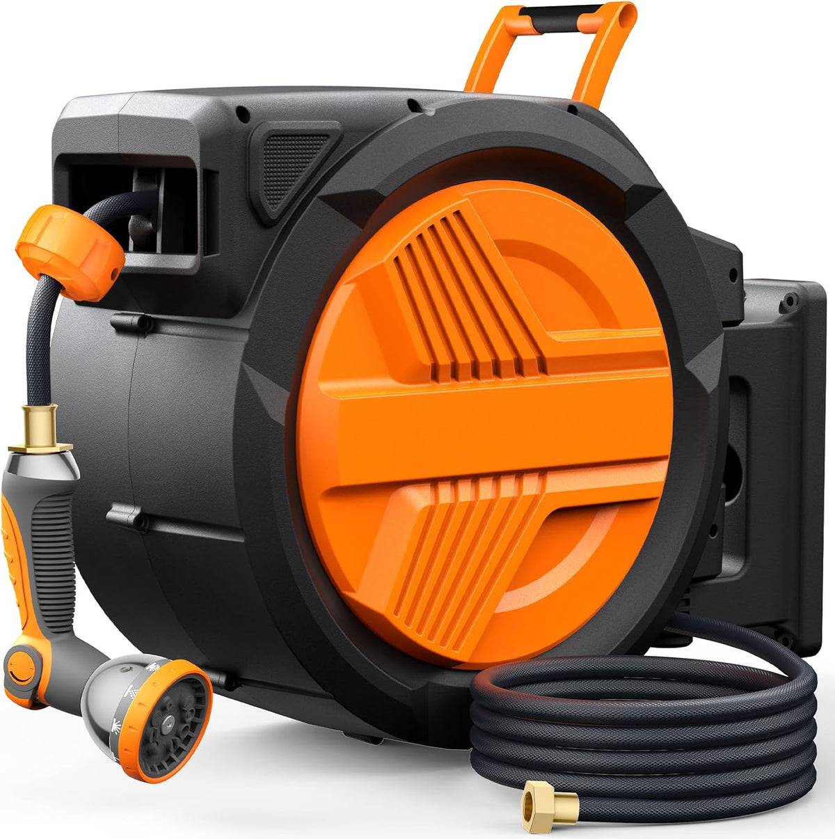 Retractable Garden Hose Reel 1/2” x 100ft, Auto Rewind Hose Reels for Outside, Heavy-Duty Wall-Mounted Outdoor Hose, 10-Mode Nozzle, Adjustable Length, 180° Rotation for Watering, Car Washing