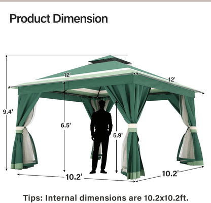 10x20 Gazebo Canopy with 100FT String Lights, Metal Heavy Duty Patio Canopy Tent with Double Roofs, Mosquito Nettings and Privacy Screens for Backyard, Garden, Lawn, Gray