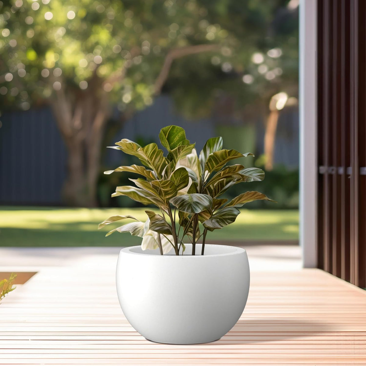 Large Round Bowl Vintage BRN Concrete Planter 19.9" Dia, Outdoor