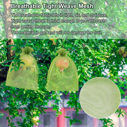 Shintop 100Pcs Fruit Protection Bags, 6x9 Inch Green Fruit Tree Netting Cover Drawstring Mesh Tomato Bags Pest Barrier for Apples Mango