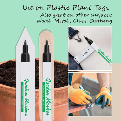 Garden Markers for Outdoor Use, 0.8 mm Medium Point, Black - Fade Resistant Ink, Waterproof, Xylene Free, No Smudging, Dries Quick, Alcohol Based Garden Marker Pen, Use On Almost Any Surface, 2 Count