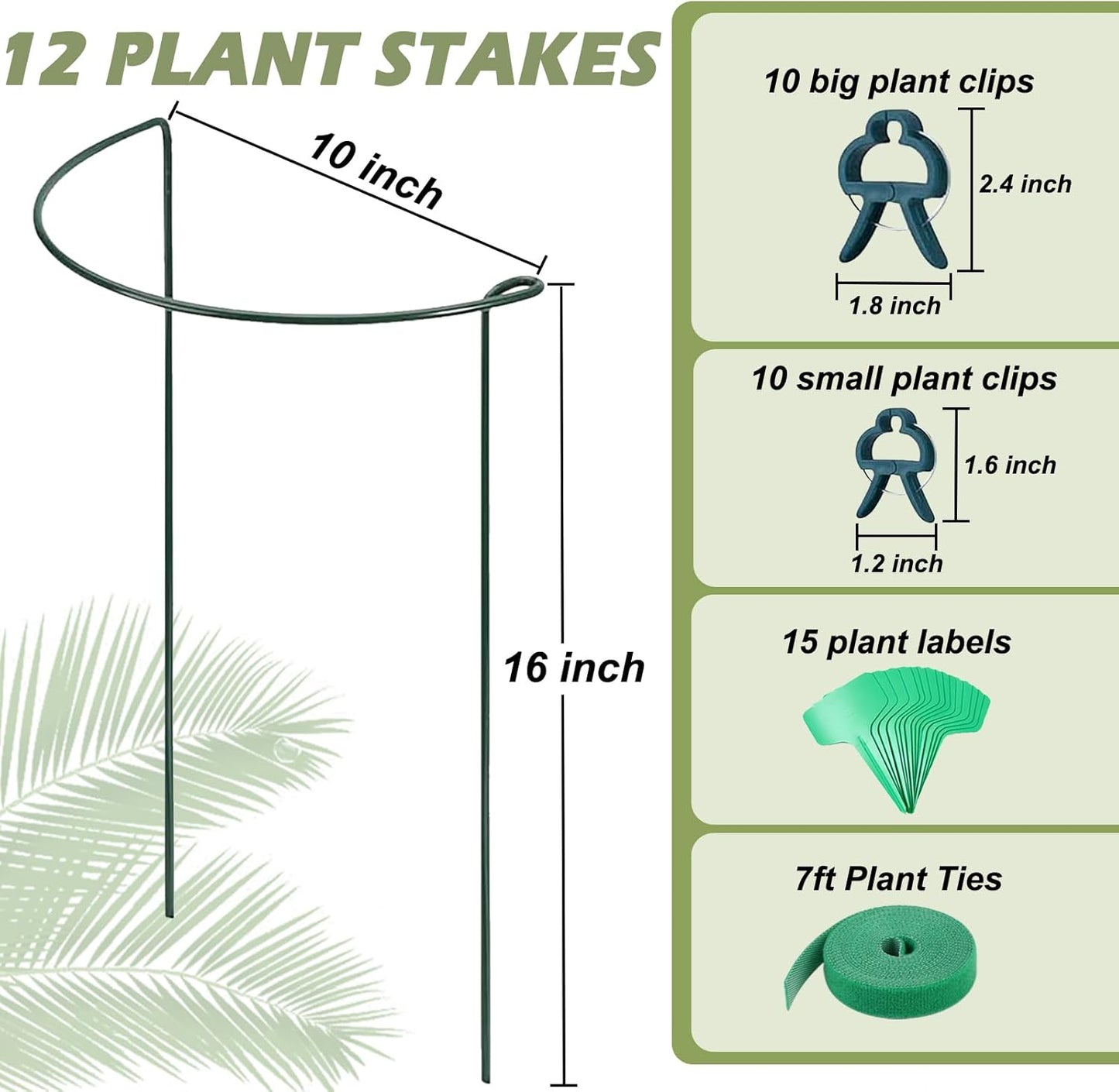 12 Pack Plant Support Stake Peony Cages, 16 Inch Peony Supports for Outdoor Plants, with 15 Pcs Plant Labels, 20 Pcs Plant Clips, 7ft Plant Ties