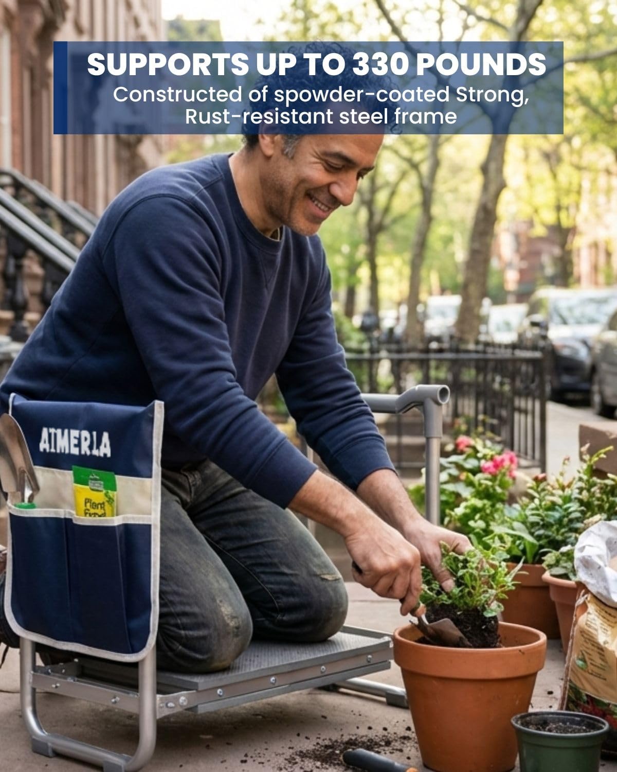Aimerla Foldable Garden Kneeler Seat Heavy Duty [Upgraded Widened Thick Kneeling Pad] Gardening Stool with Large Tool Bags with Pockets - Portable Garden Bench Gardening Gifts for Parents