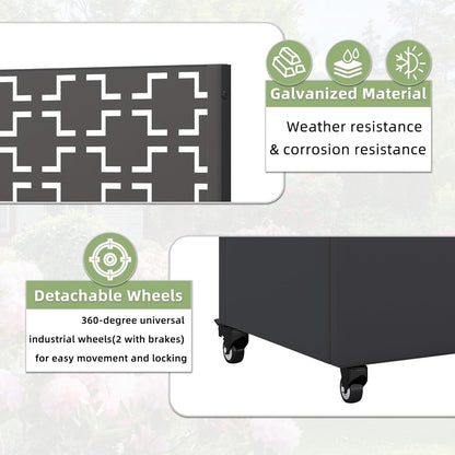 Casaphoria Metal Raised Garden Bed with Trellis and Wheels, 72"x47"x16" Planter Box for Climbing Plants, Vegetables & Vines, Features Drainage Holes and Privacy Screen (Black-Louver) - Colors C