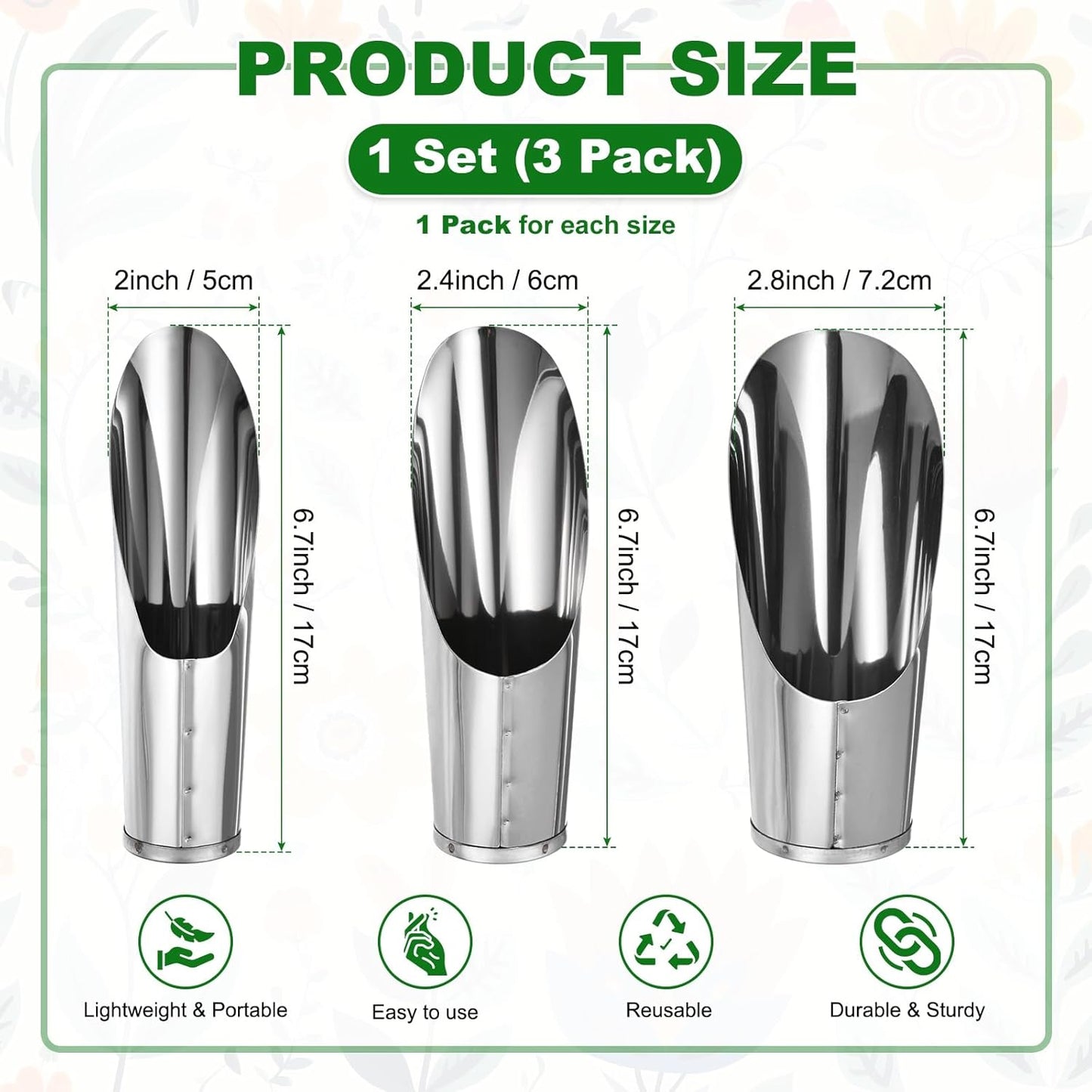 M METERXITY 1-Set Bonsai Soil Scoop, 3 Sizes Stainless Steel Garden Soil Scoops Bucket Shovels Potting Scoopers for Transplanting/Flower Planting, Small Gardening Tools [Silver Tone]