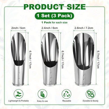 M METERXITY 1-Set Bonsai Soil Scoop, 3 Sizes Stainless Steel Garden Soil Scoops Bucket Shovels Potting Scoopers for Transplanting/Flower Planting, Small Gardening Tools [Silver Tone]