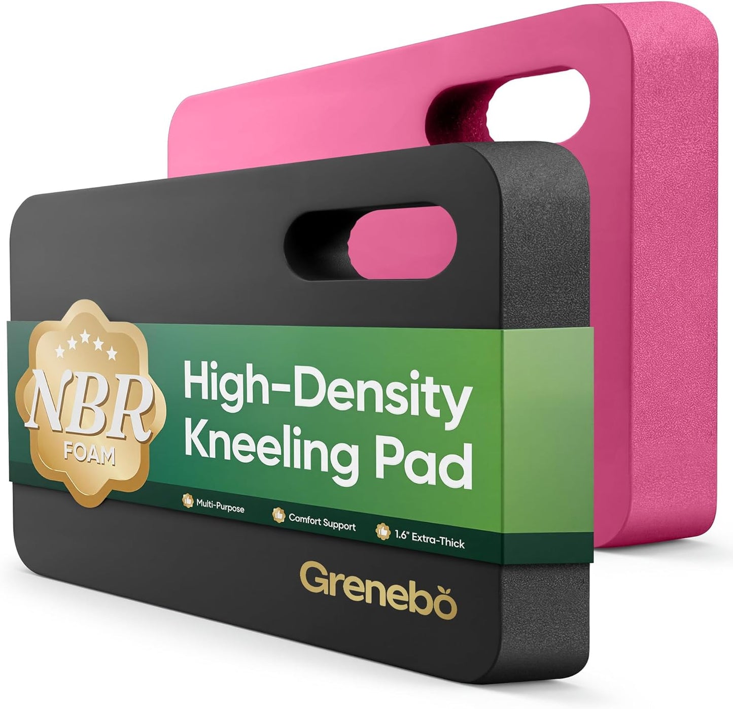 Grenebo 2-Pack 1.6" Extra Thick NBR Foam Garden Kneeling Pads, Ultra Soft Cushion Kneeling Pads for Gardening, Gardening Kneeling Pad for Baby Bathing, Work, Exercise, 17.3×11×1.6 in, Green