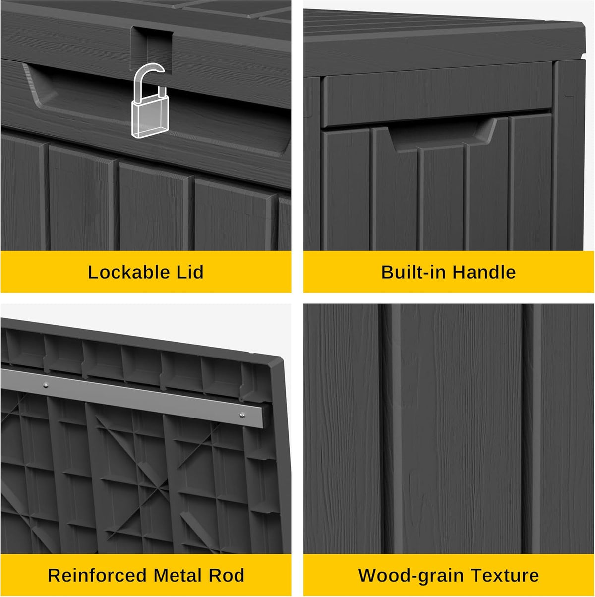 EAST OAK Outdoor Storage Box, 31 Gallon Deck Box Indoor and Outdoor Use, Waterproof Resin Storage Bin for Package Delivery, Patio Cushions, Gardening Tools, Lockable, UV Resistant, Grey