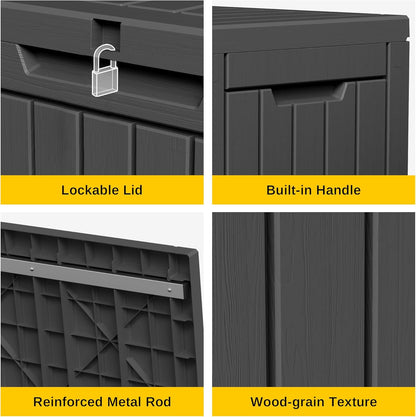 EAST OAK Outdoor Storage Box, 31 Gallon Deck Box Indoor and Outdoor Use, Waterproof Resin Storage Bin for Package Delivery, Patio Cushions, Gardening Tools, Lockable, UV Resistant, Grey