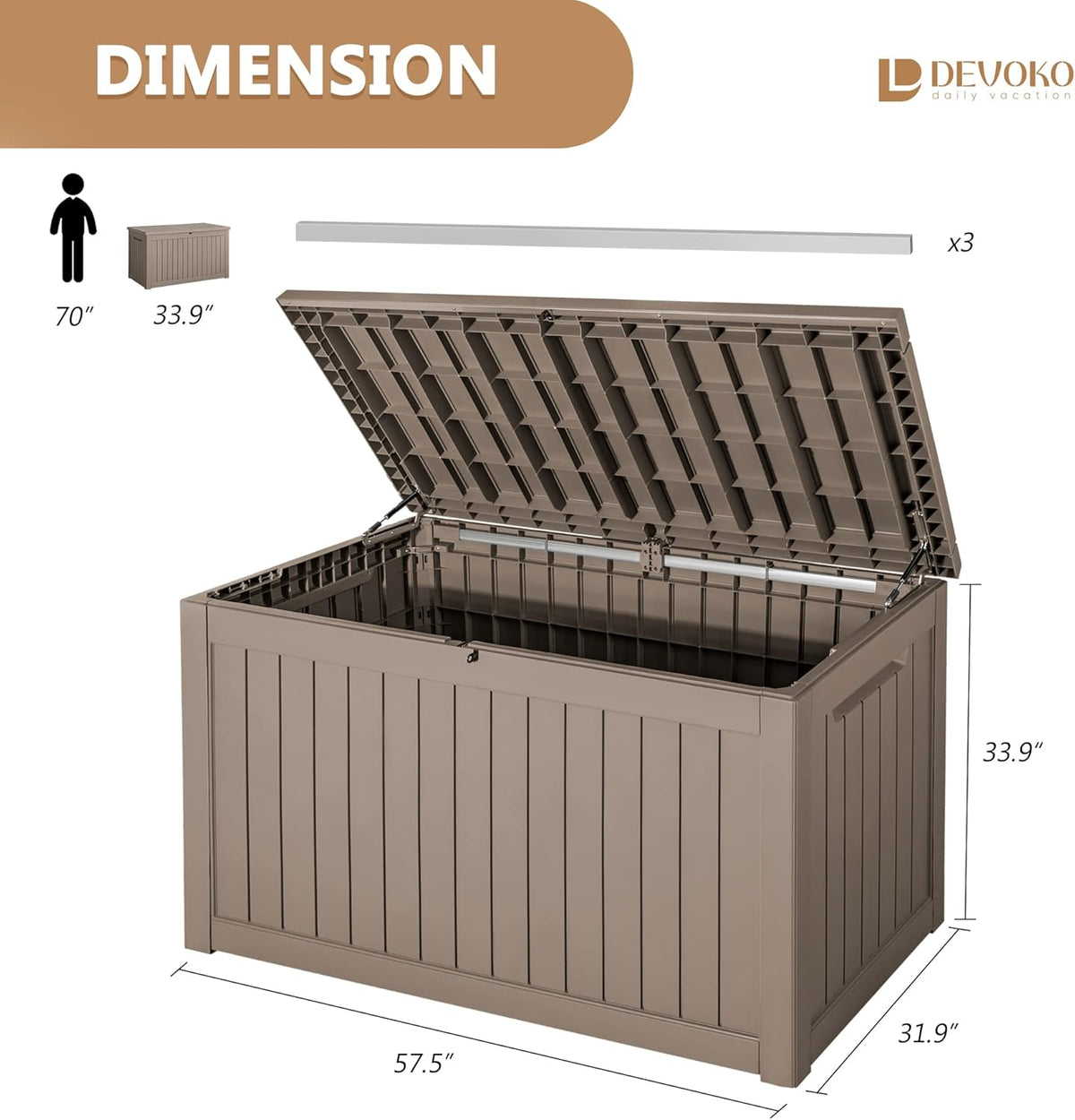 Devoko 100 Gallon Waterproof Large Resin Deck Box Indoor Outdoor Lockable Storage Container for Patio Furniture Cushions Garden Tools (100 Gallon, Black)