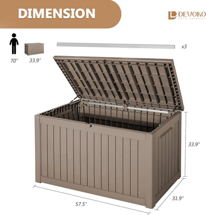 Devoko 100 Gallon Waterproof Large Resin Deck Box Indoor Outdoor Lockable Storage Container for Patio Furniture Cushions Garden Tools (100 Gallon, Black)