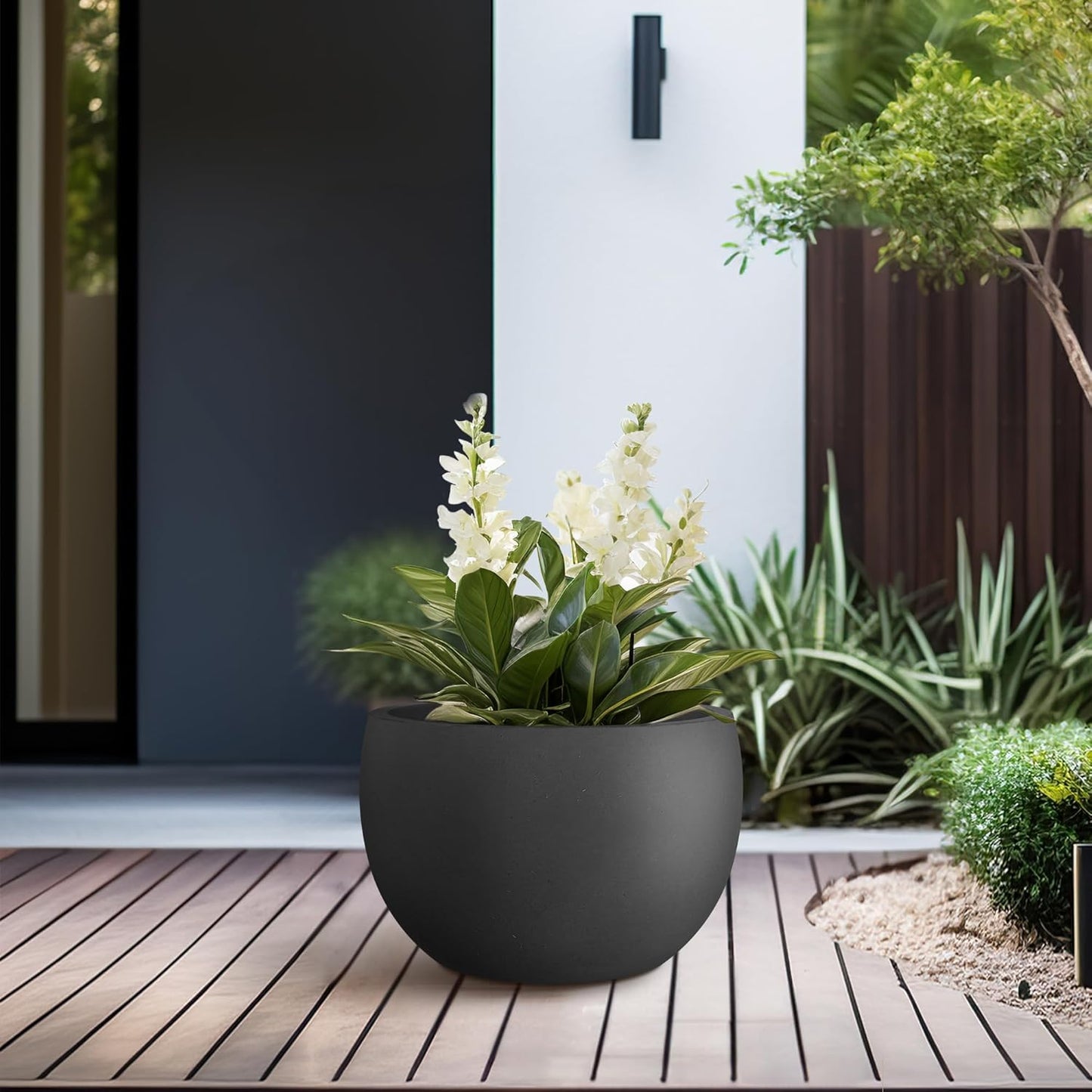 Large Round Bowl Vintage BRN Concrete Planter 19.9" Dia, Outdoor
