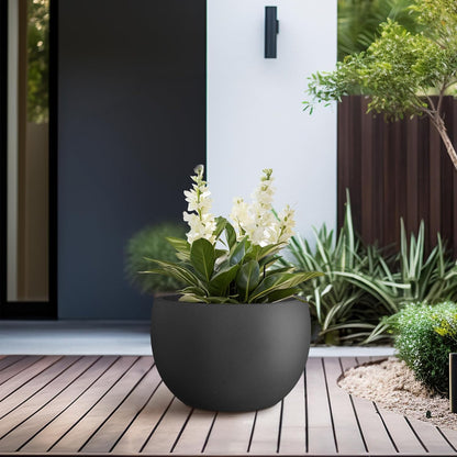 Large Round Bowl Vintage BRN Concrete Planter 19.9" Dia, Outdoor