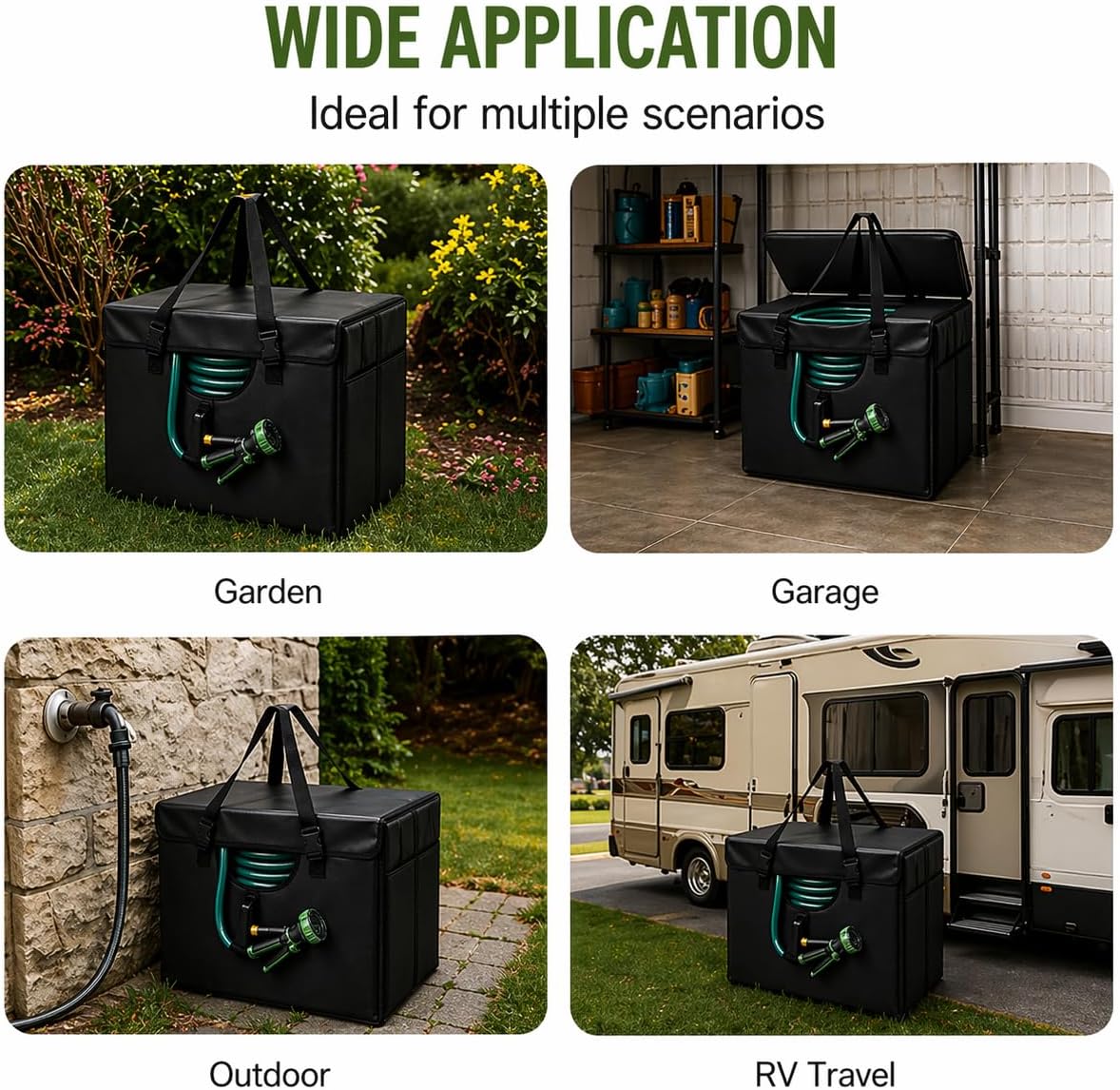 Expandable Garden Hose Holder, Water Hose Organizer, Heavy Duty Self Draining Hose Storage Container, Outdoor Sprinkler Storage Bag for Garden Tools