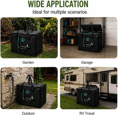 Expandable Garden Hose Holder, Water Hose Organizer, Heavy Duty Self Draining Hose Storage Container, Outdoor Sprinkler Storage Bag for Garden Tools