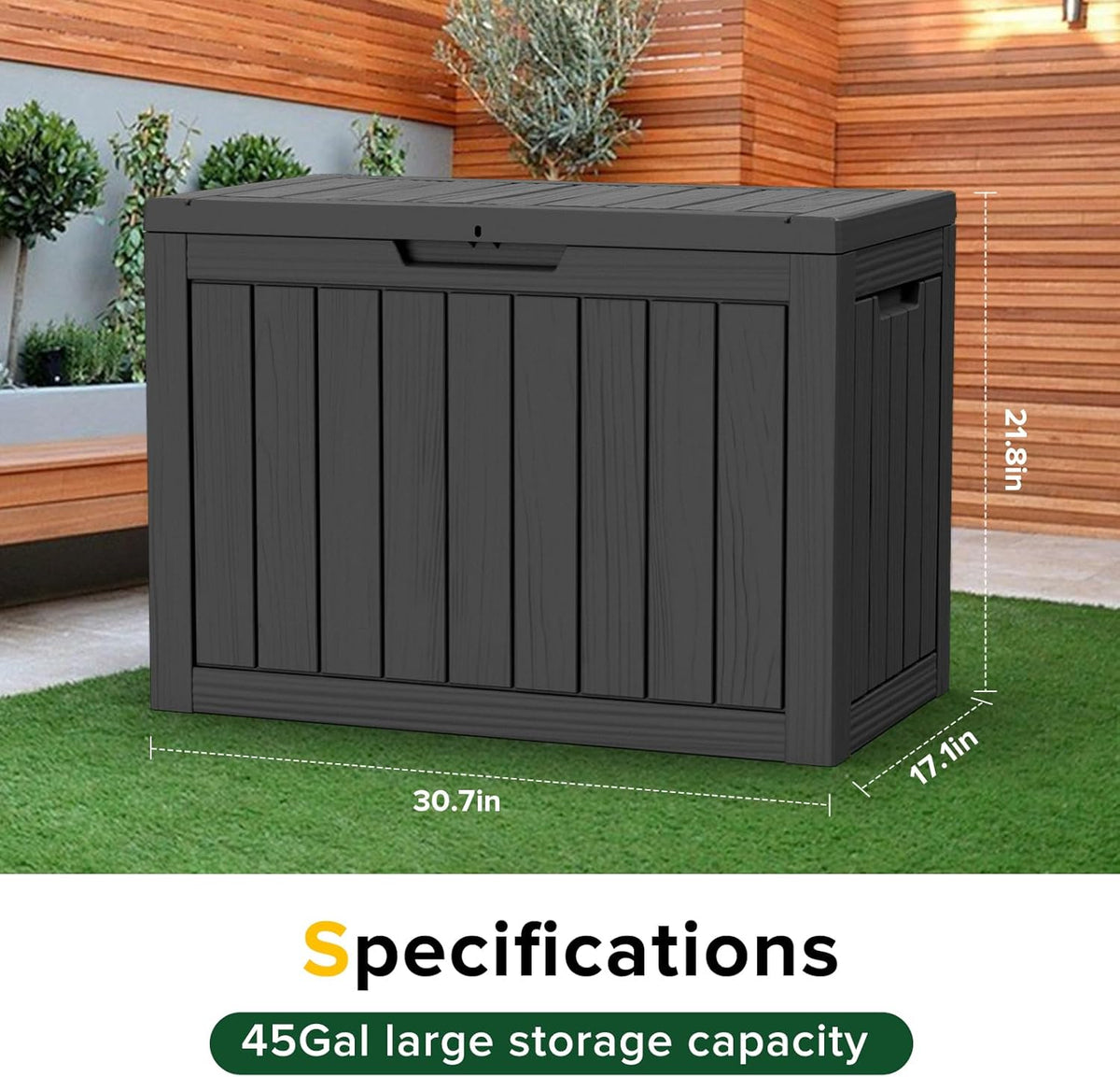 30 Gallon Outdoor Deck Box, Lockable Waterproof Outdoor Storage Boxes For Garden Tools,Indoor Cushions,Accessories Outside Storage Resin Weatherproof Container(Black)