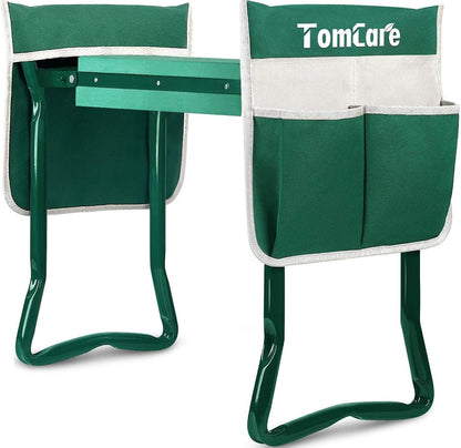 TomCare Garden Kneeler and Seat 10.64” Wider Larger Soft Kneeling Pad Garden Bench with 2 Large Tool Pouches Heavy Duty Garden Stool Foldable Tools Gardening Gifts for Women Men Gardeners
